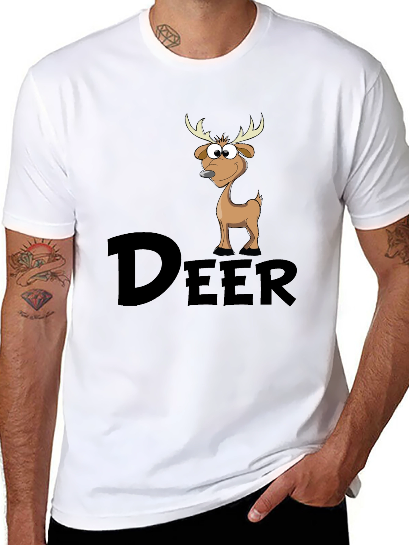 Cartoon Deer Graphic Tee - Mens Black T-Shirt