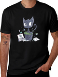 Cartoon Cat Littering Black T-Shirt