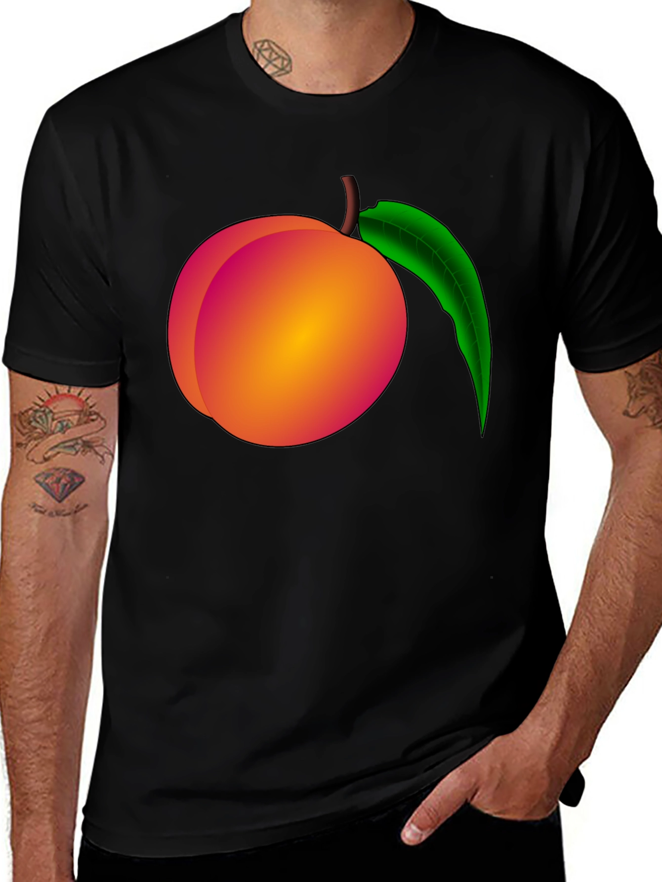 Peach Graphic Black T-Shirt