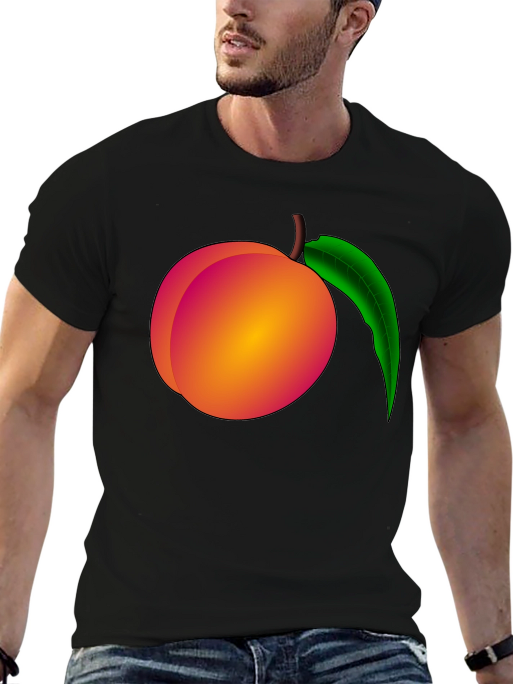 Peach Graphic Black T-Shirt