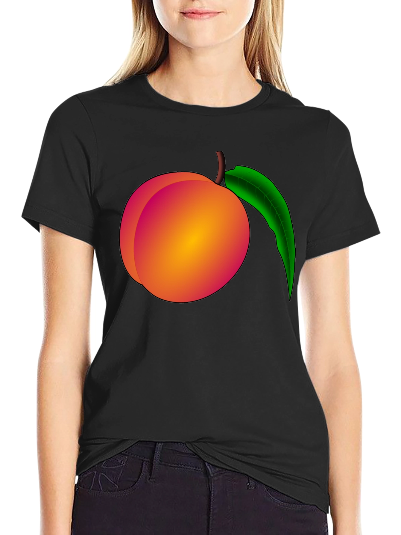 Peach Graphic Black T-Shirt