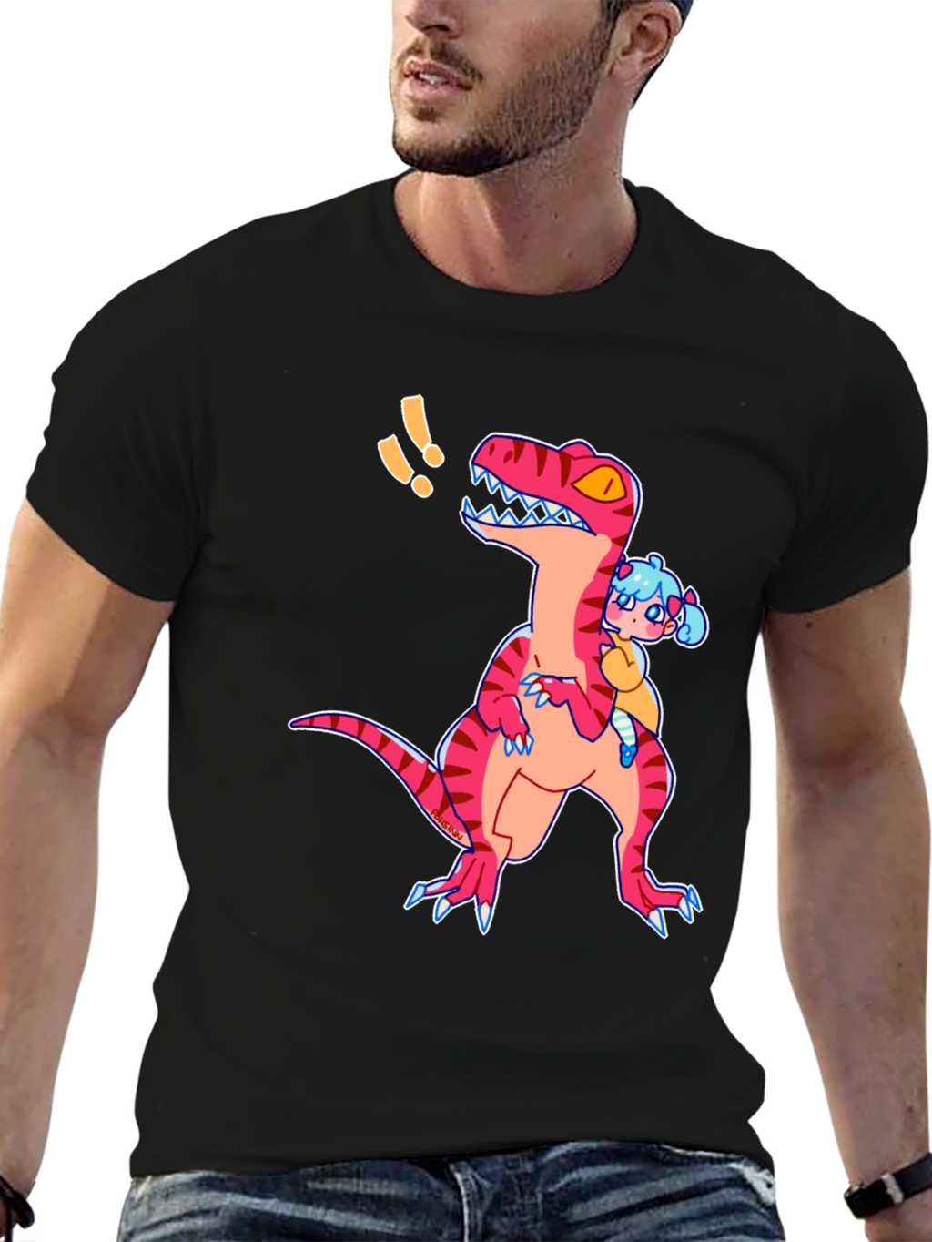 Dino & Girl Graphic Tee - Black