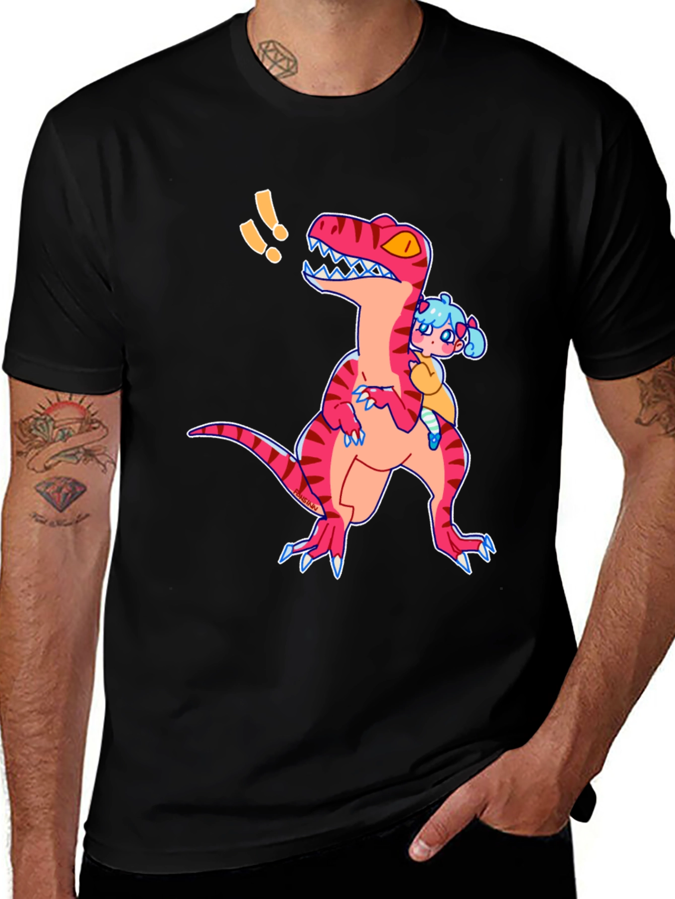 Dino & Girl Graphic Tee - Black