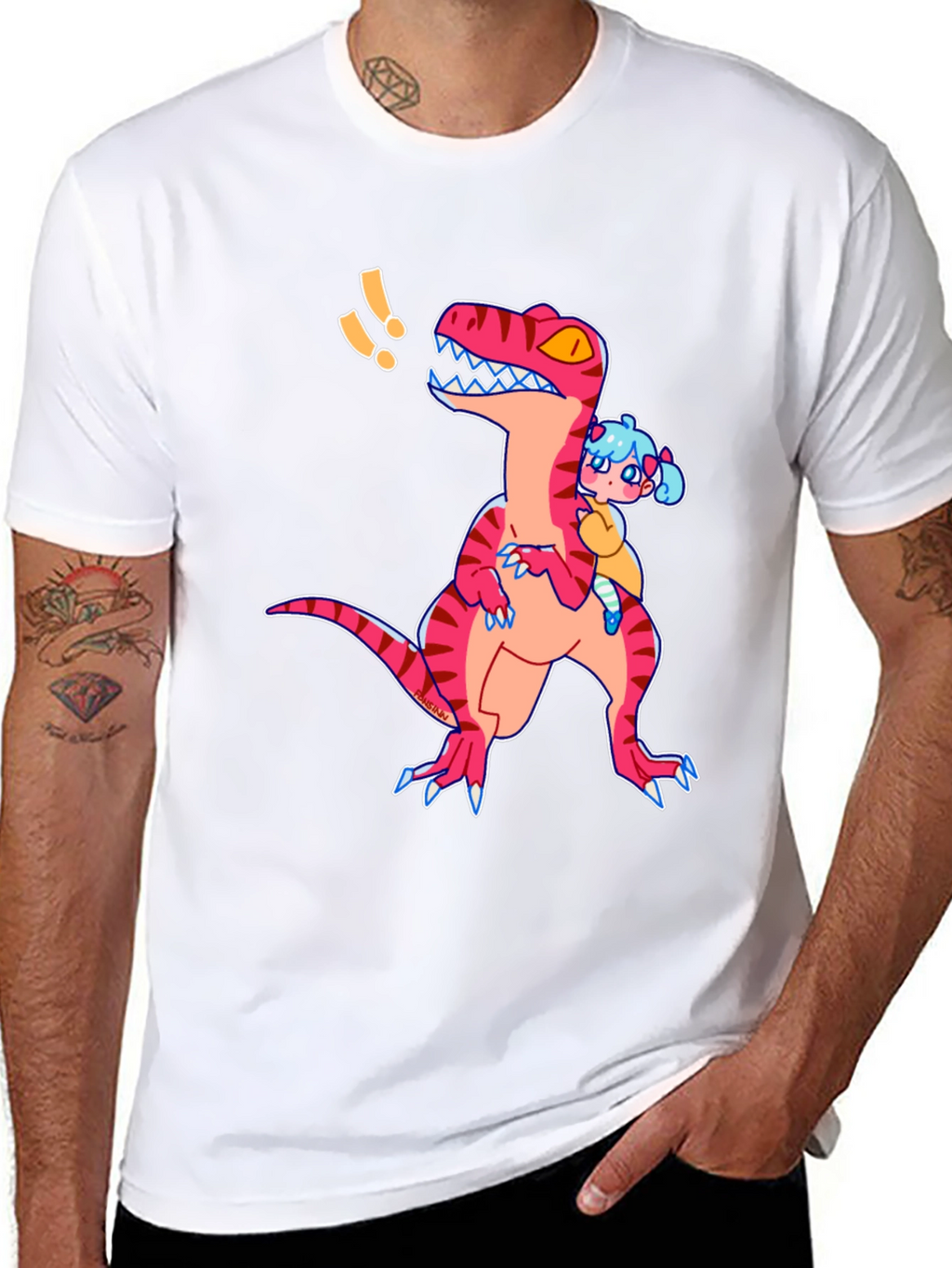 Dino & Girl Graphic Tee - Black
