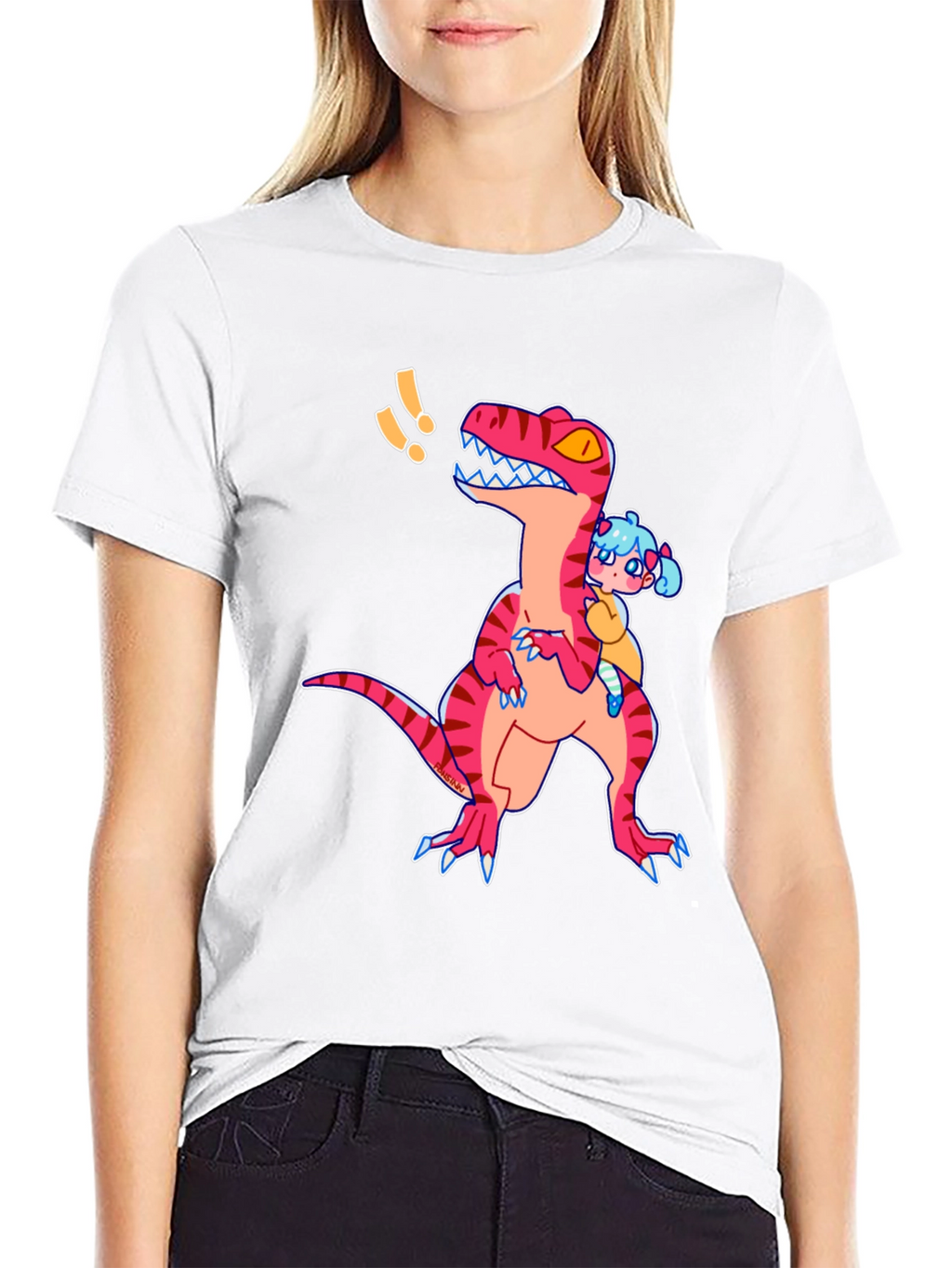 Dino & Girl Graphic Tee - Black