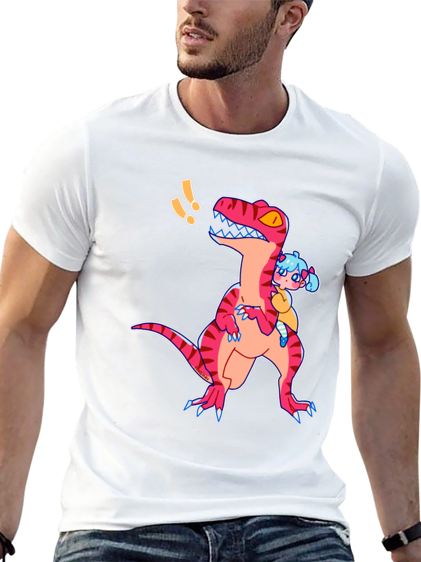 Dino & Girl Graphic Tee - Black