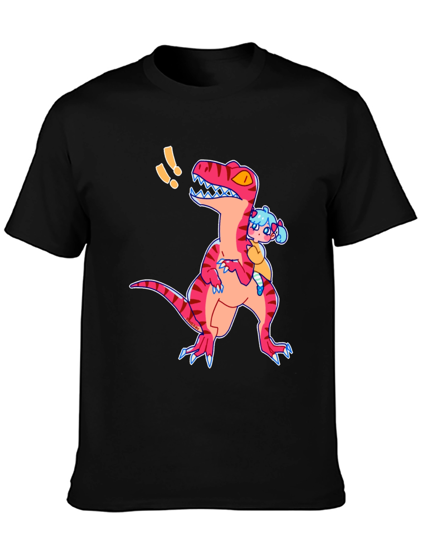 Dino & Girl Graphic Tee - Black