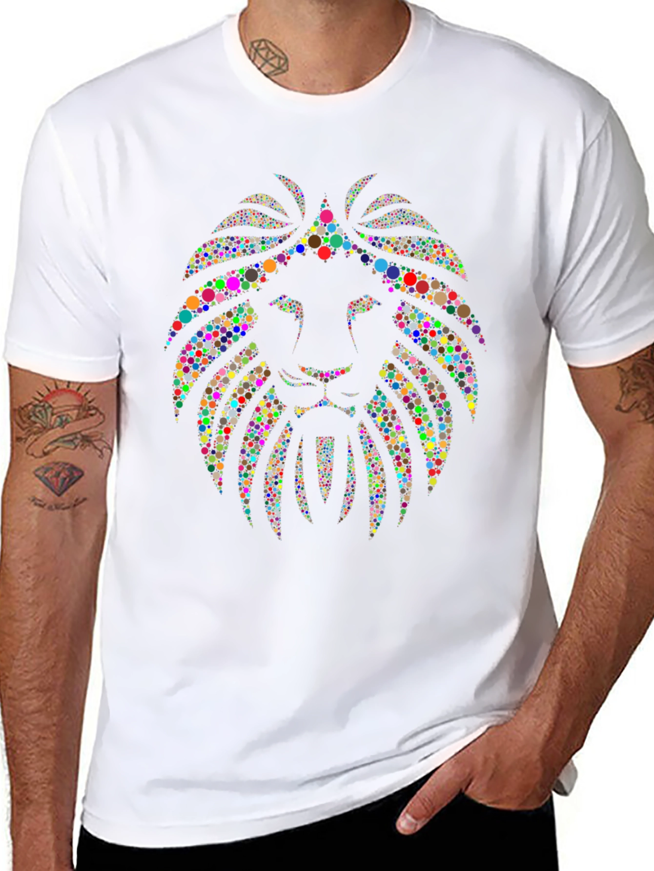 Colorful Lion Head Graphic Black T-Shirt