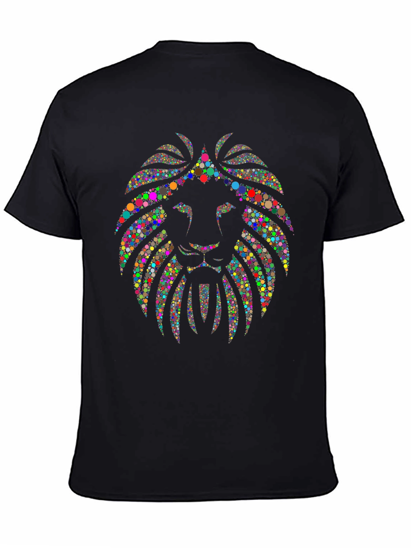 Colorful Lion Head Graphic Black T-Shirt