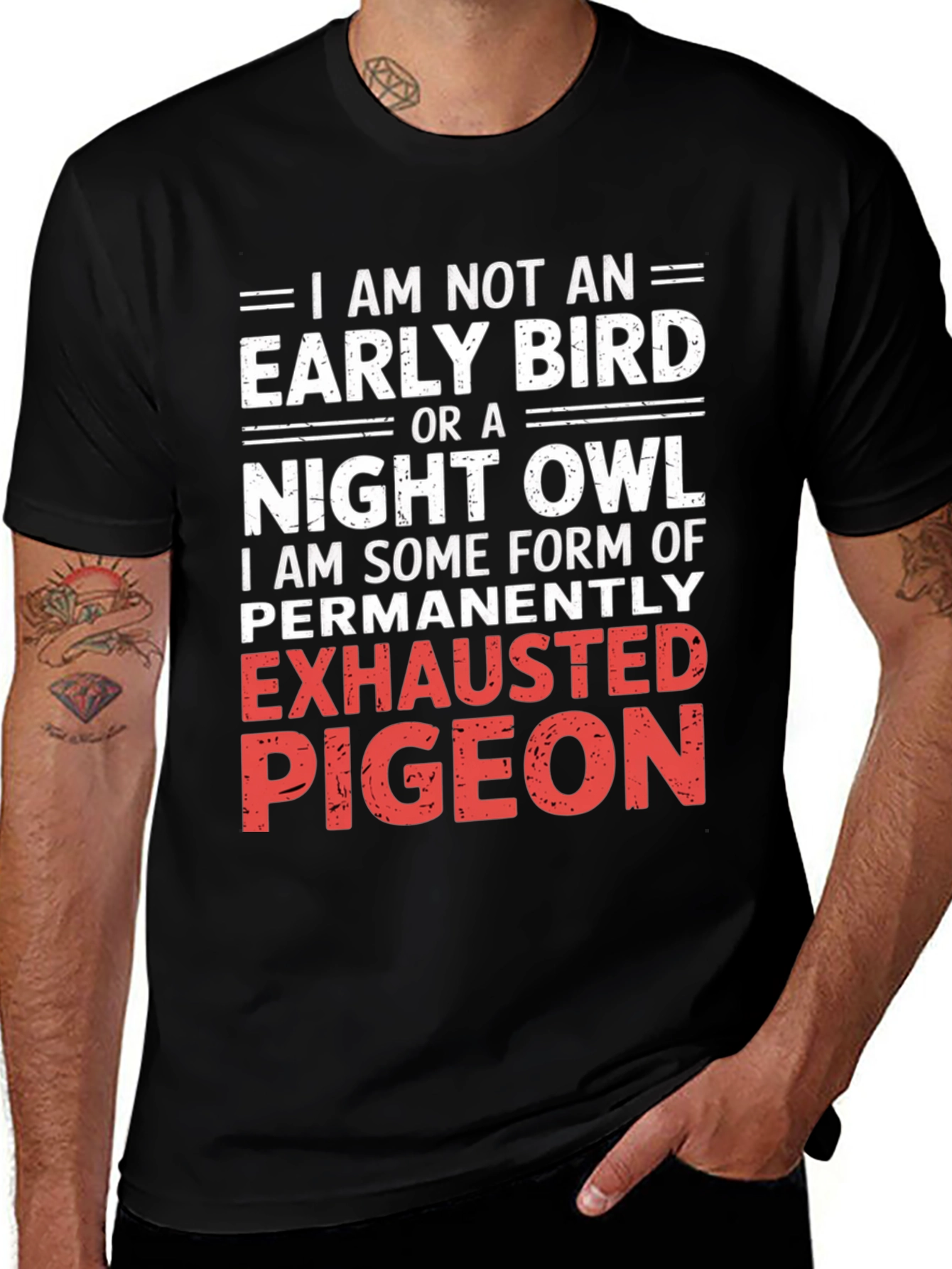 Exhausted Pigeon T-Shirt: Funny Novelty Tee for Tired People