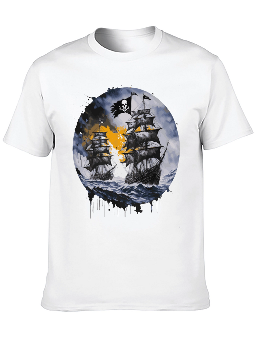 Pirate Ship Graphic T-Shirt - Black Cotton Tee