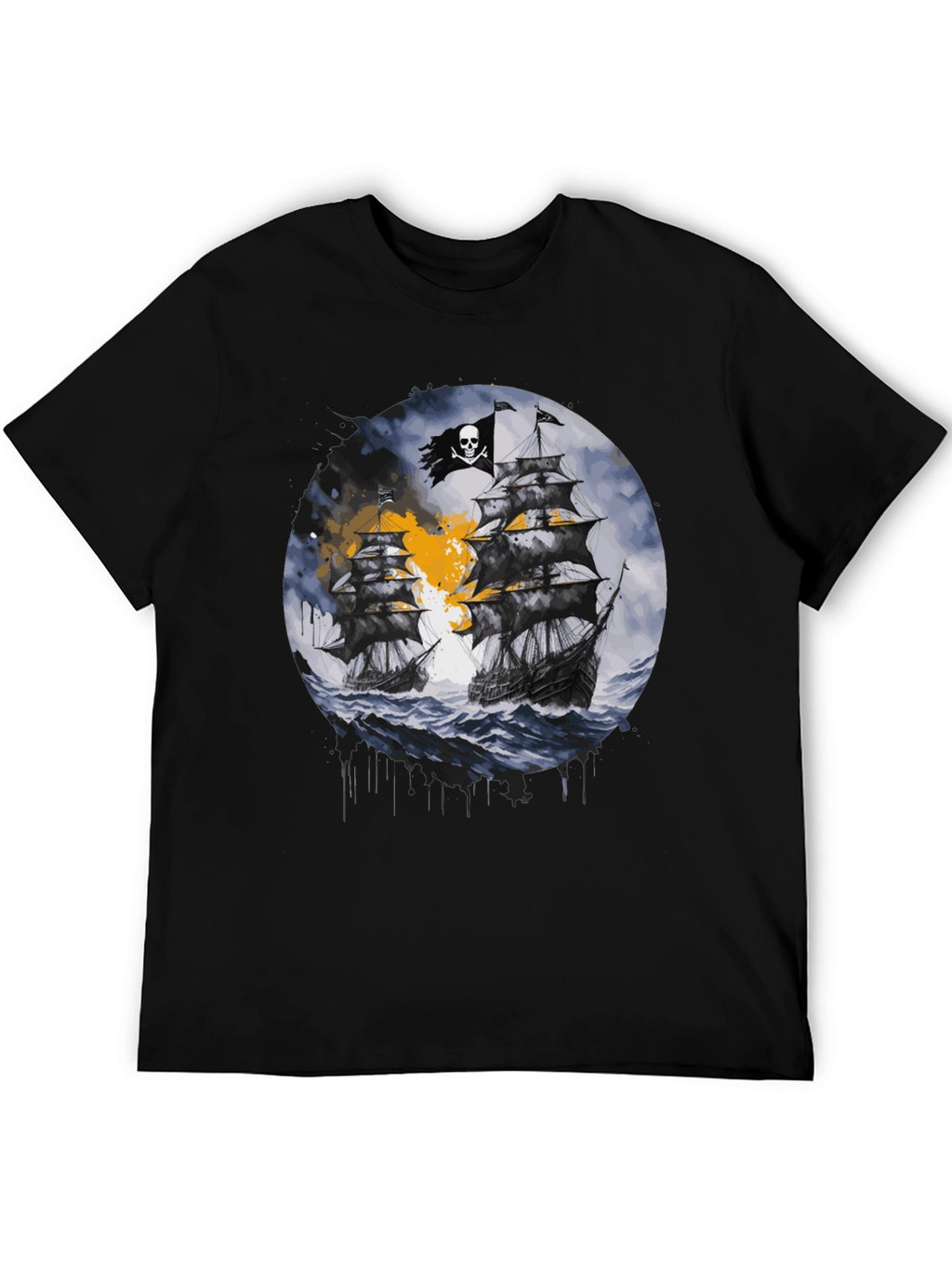 Pirate Ship Graphic T-Shirt - Black Cotton Tee