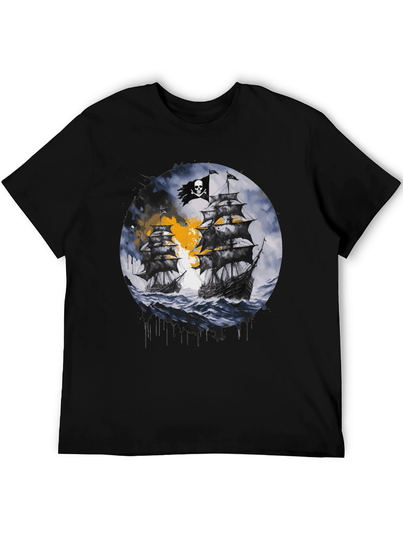 Pirate Ship Graphic T-Shirt - Black Cotton Tee