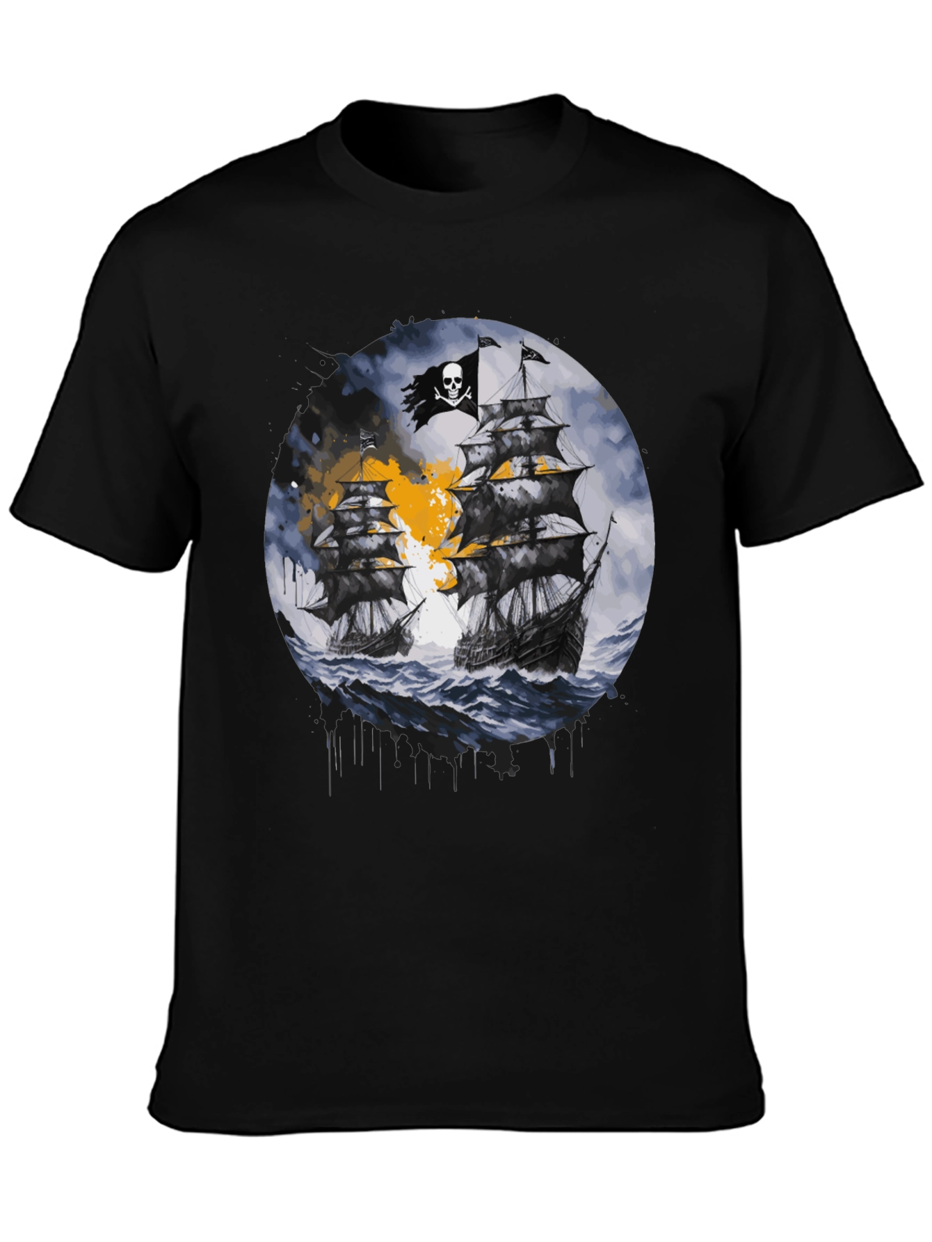 Pirate Ship Graphic T-Shirt - Black Cotton Tee