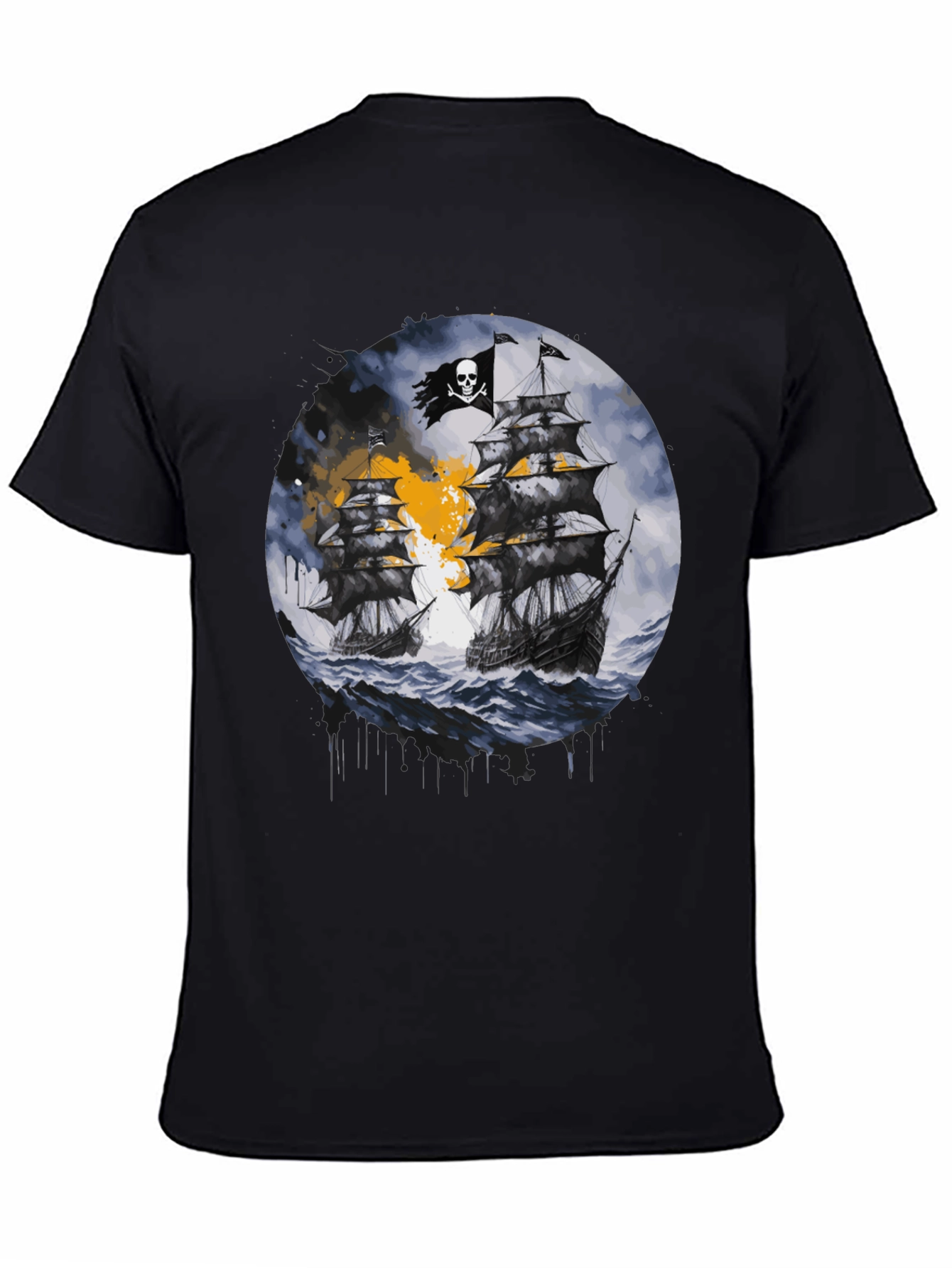 Pirate Ship Graphic T-Shirt - Black Cotton Tee