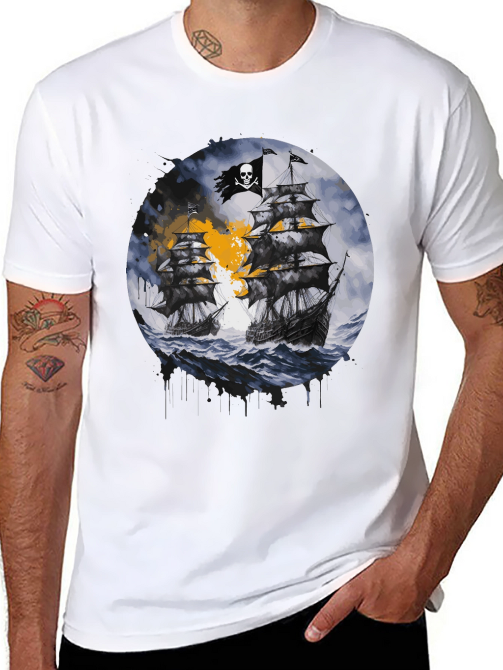 Pirate Ship Graphic T-Shirt - Black Cotton Tee
