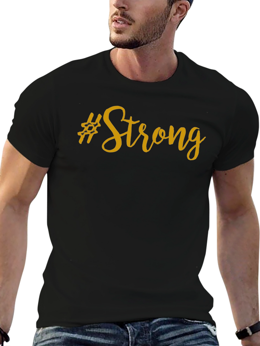 #Strong Graphic T-Shirt - Motivational Black Tee