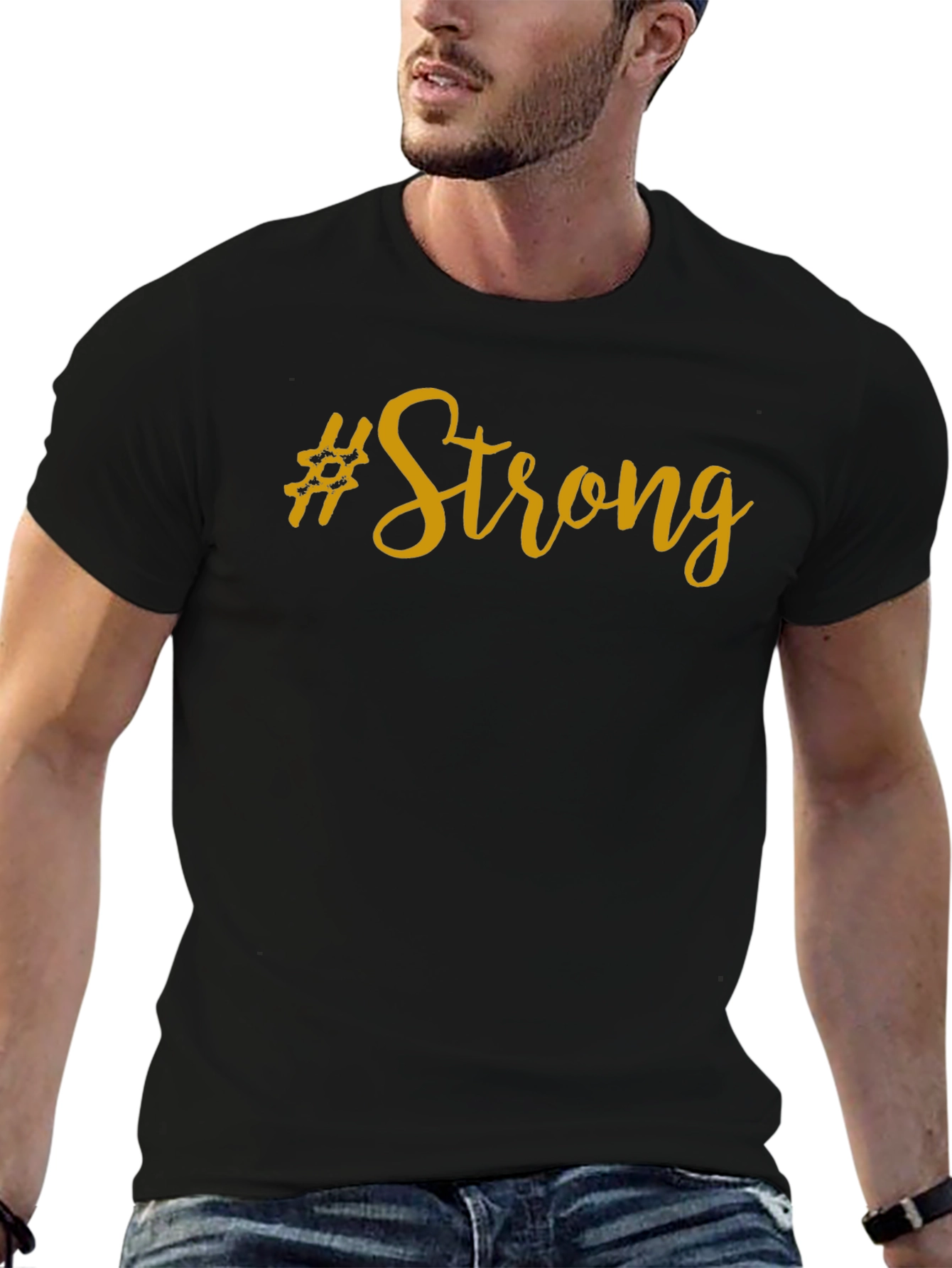 #Strong Graphic T-Shirt - Motivational Black Tee