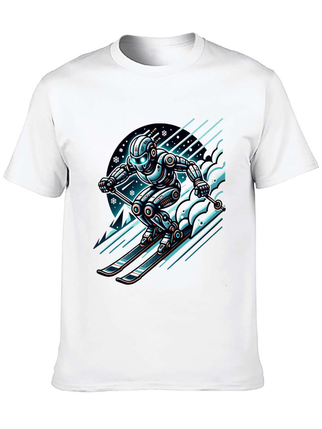 Robot Skier Graphic Tee - Black Cotton T-Shirt