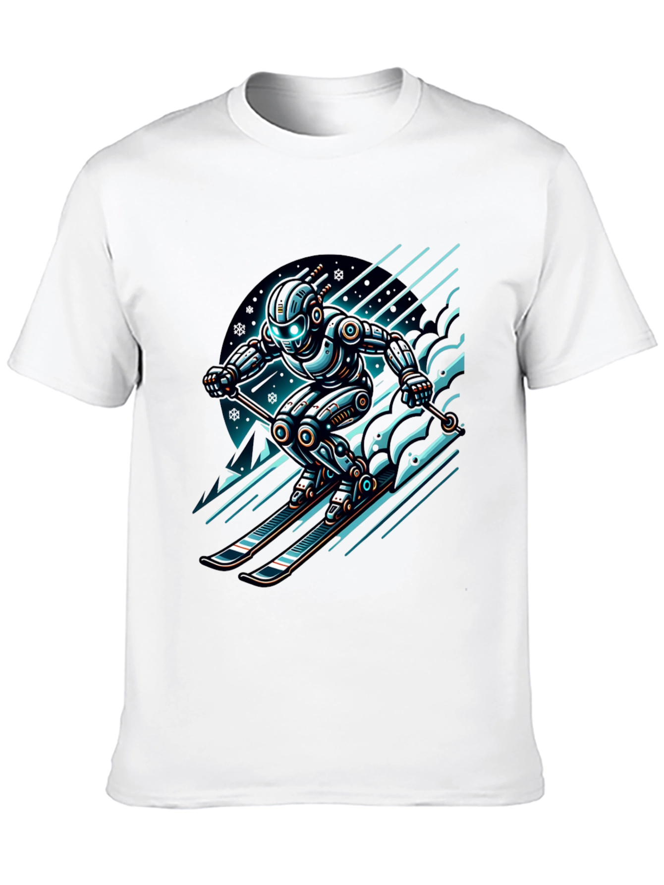 Robot Skier Graphic Tee - Black Cotton T-Shirt
