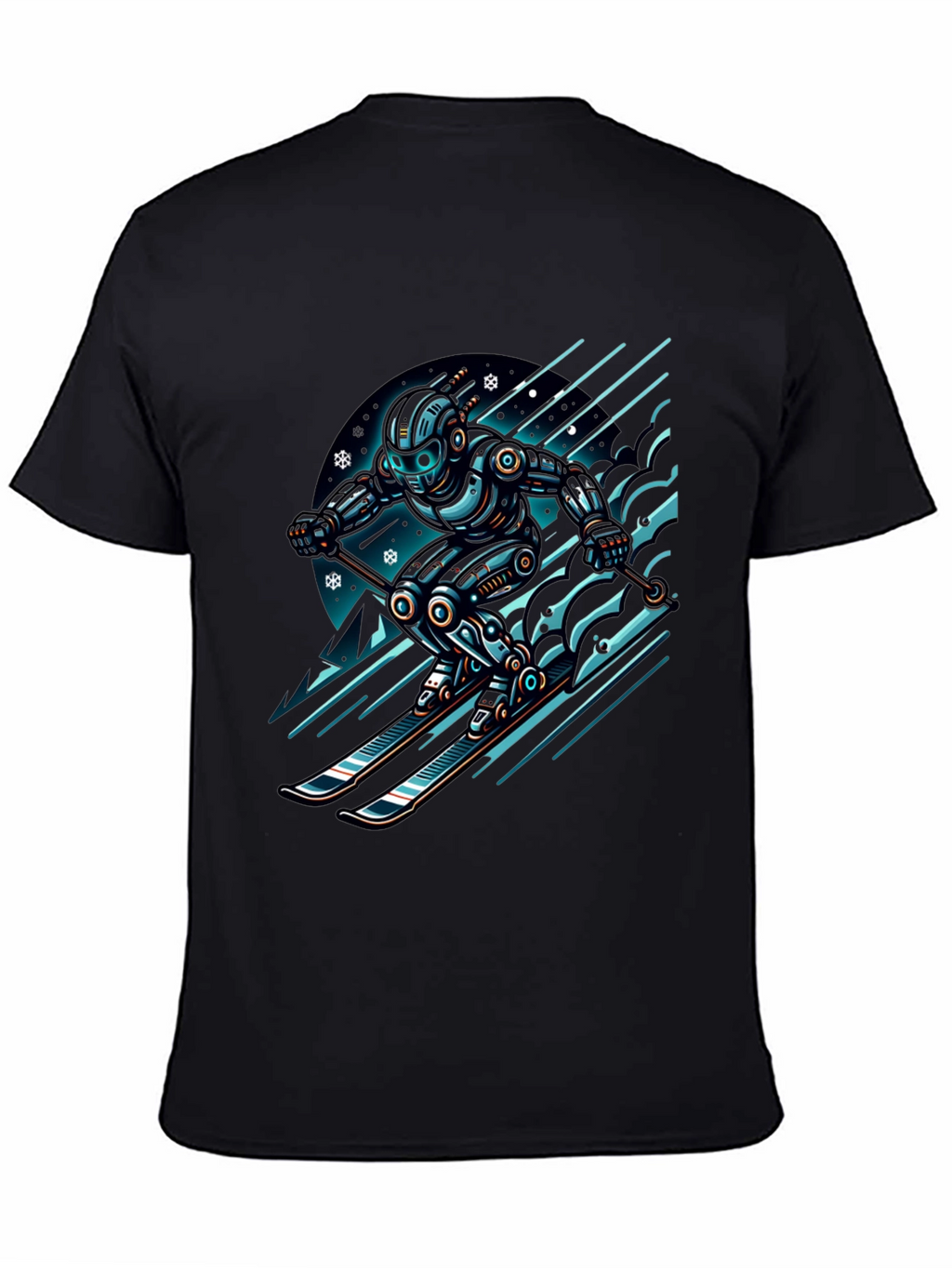 Robot Skier Graphic Tee - Black Cotton T-Shirt