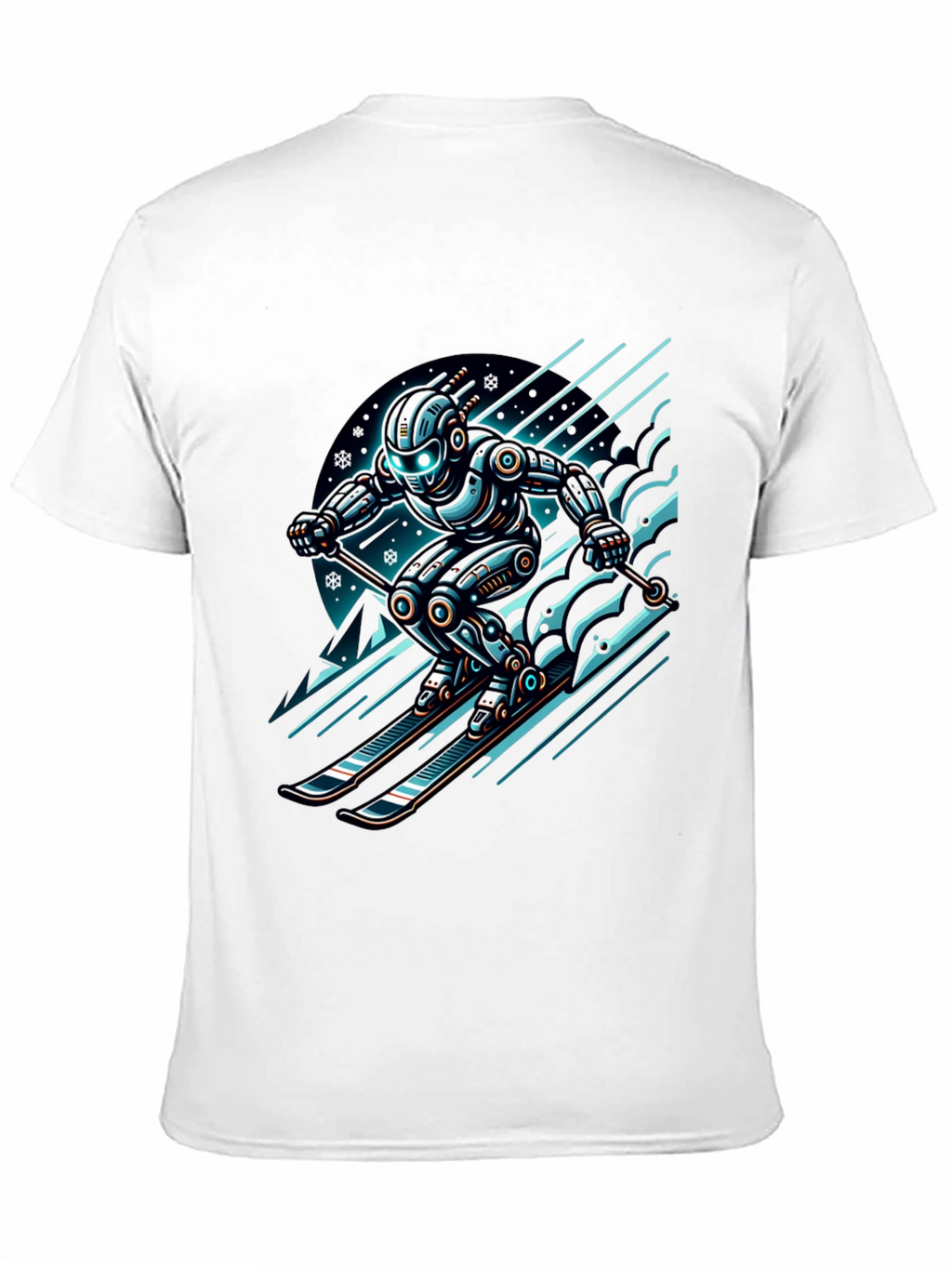 Robot Skier Graphic Tee - Black Cotton T-Shirt