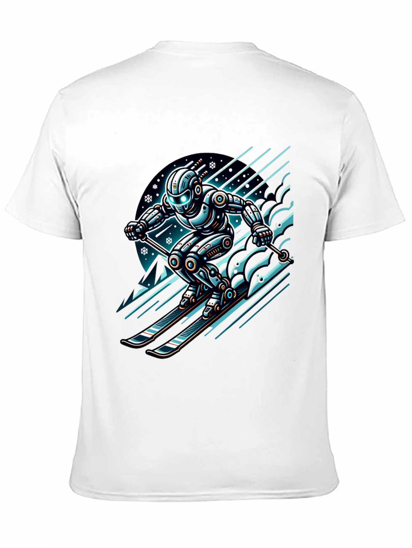 Robot Skier Graphic Tee - Black Cotton T-Shirt