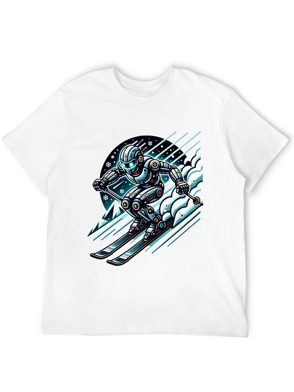 Robot Skier Graphic Tee - Black Cotton T-Shirt
