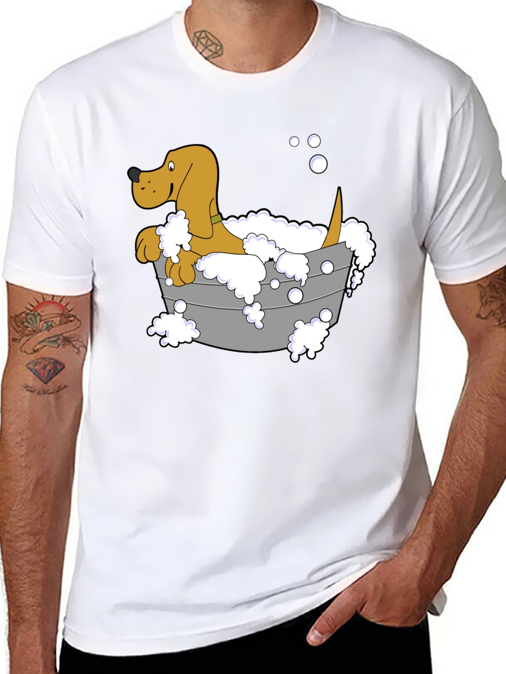 Cartoon Dog in Tub Graphic T-Shirt