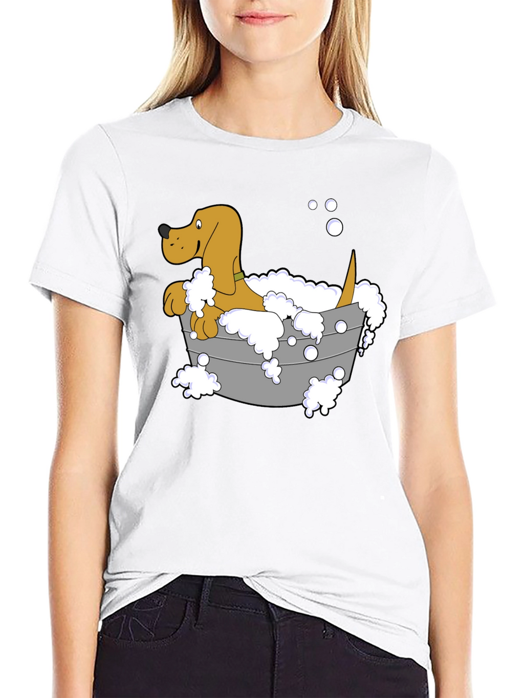 Cartoon Dog in Tub Graphic T-Shirt