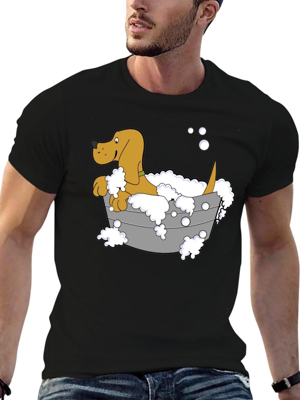 Cartoon Dog in Tub Graphic T-Shirt