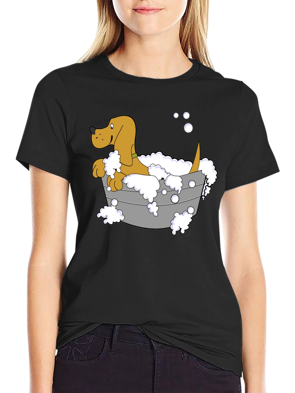 Cartoon Dog in Tub Graphic T-Shirt