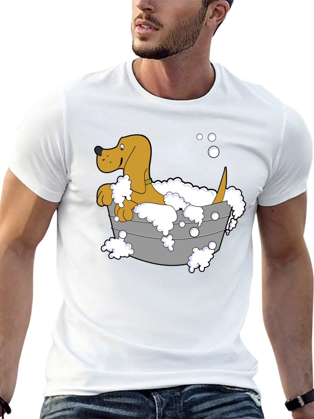 Cartoon Dog in Tub Graphic T-Shirt