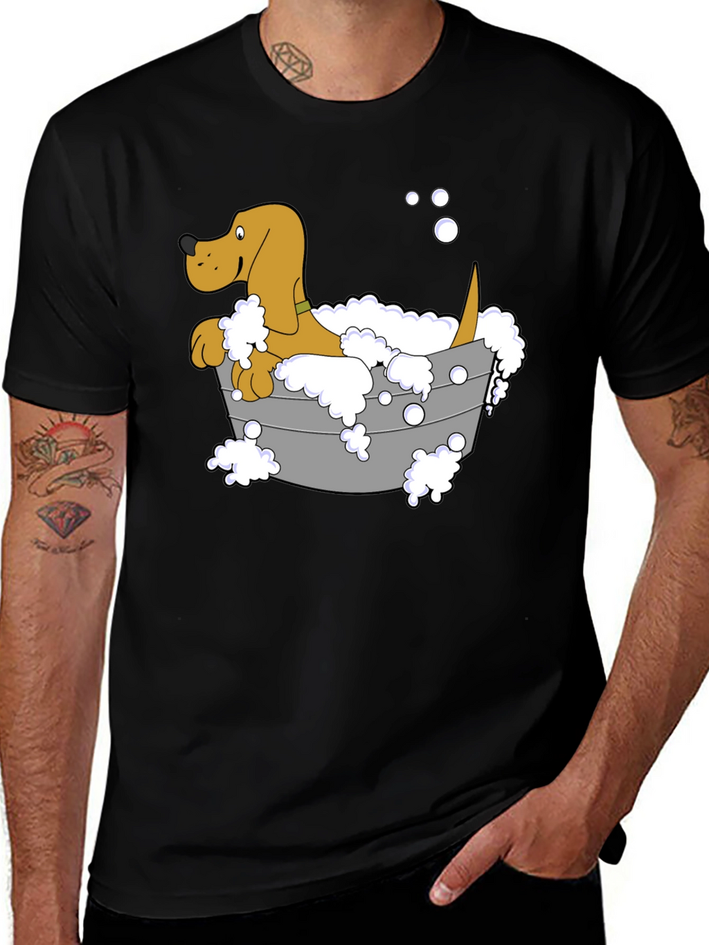 Cartoon Dog in Tub Graphic T-Shirt