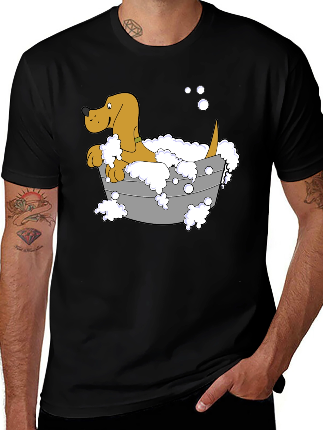 Cartoon Dog in Tub Graphic T-Shirt