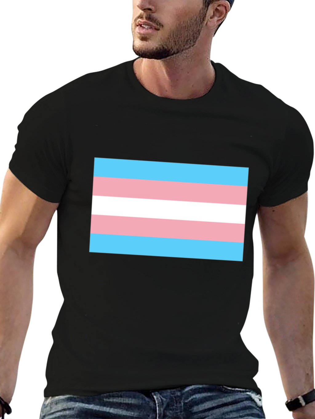 Trans Pride Flag T-Shirt - Black Cotton Tee