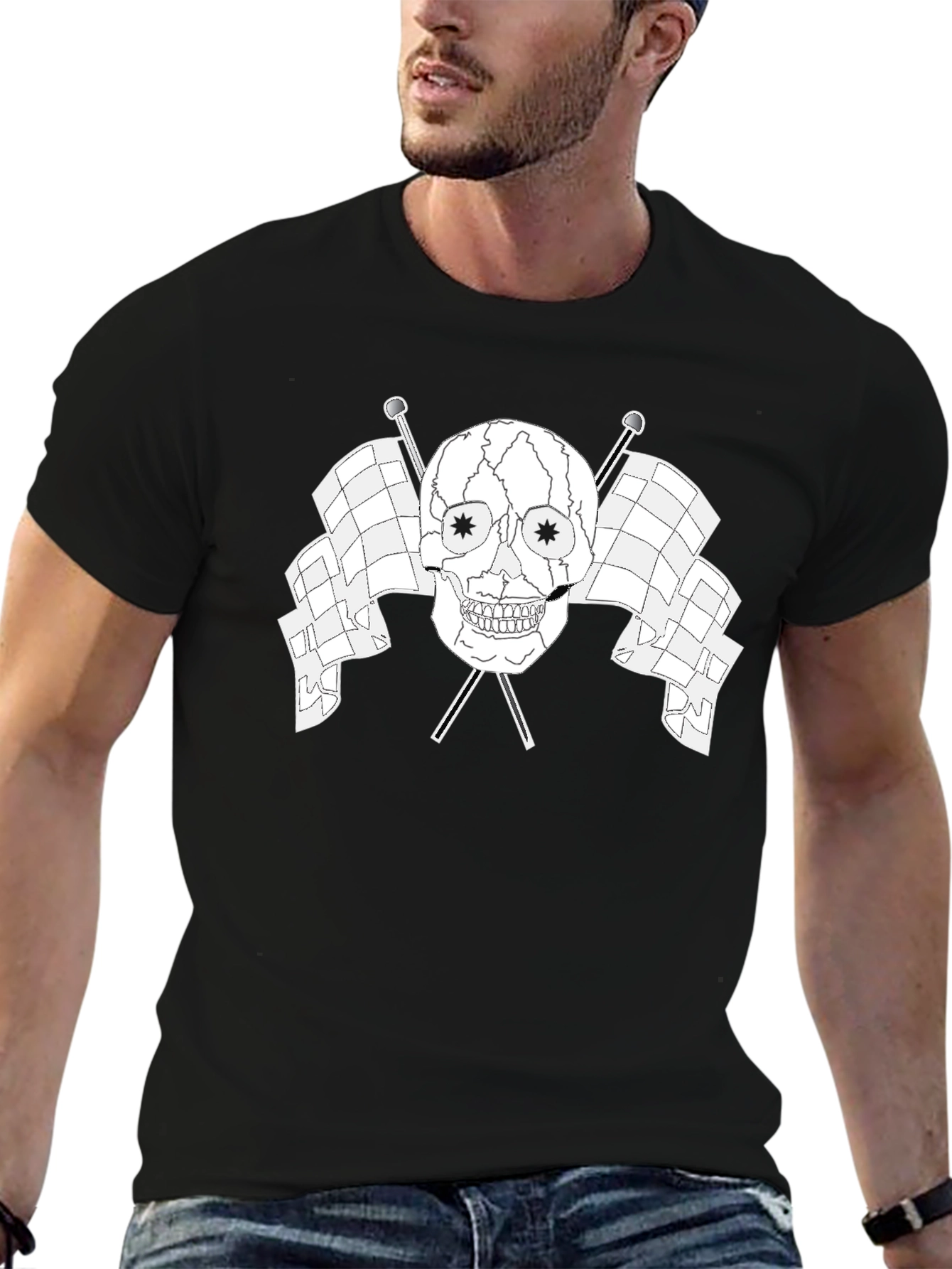 Skull & Flags Graphic Tee - Black