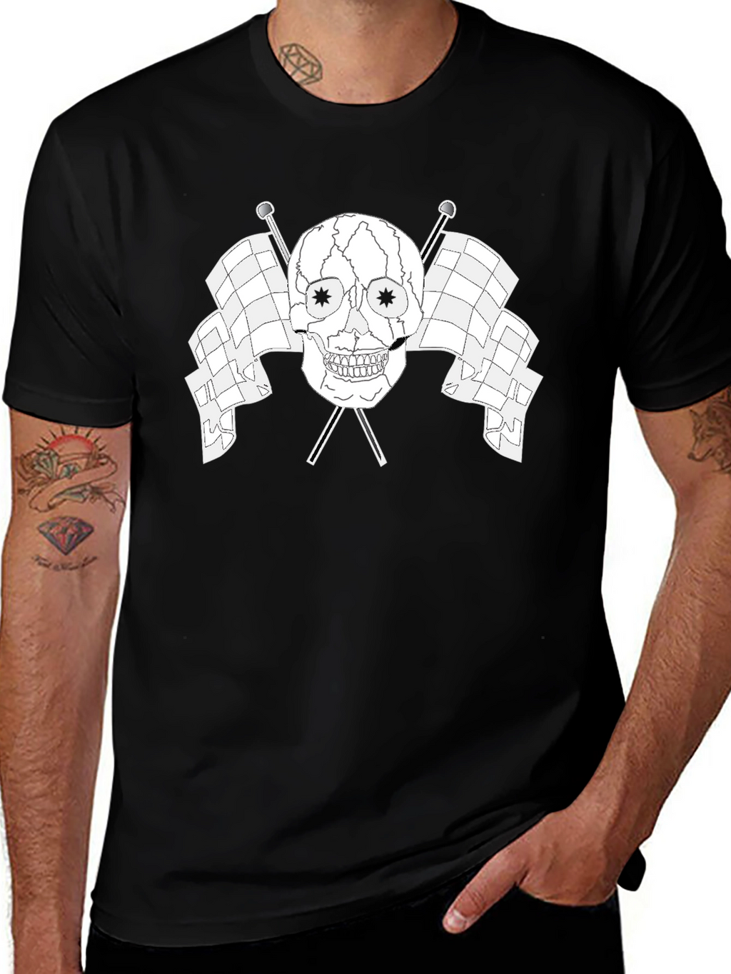 Skull & Flags Graphic Tee - Black