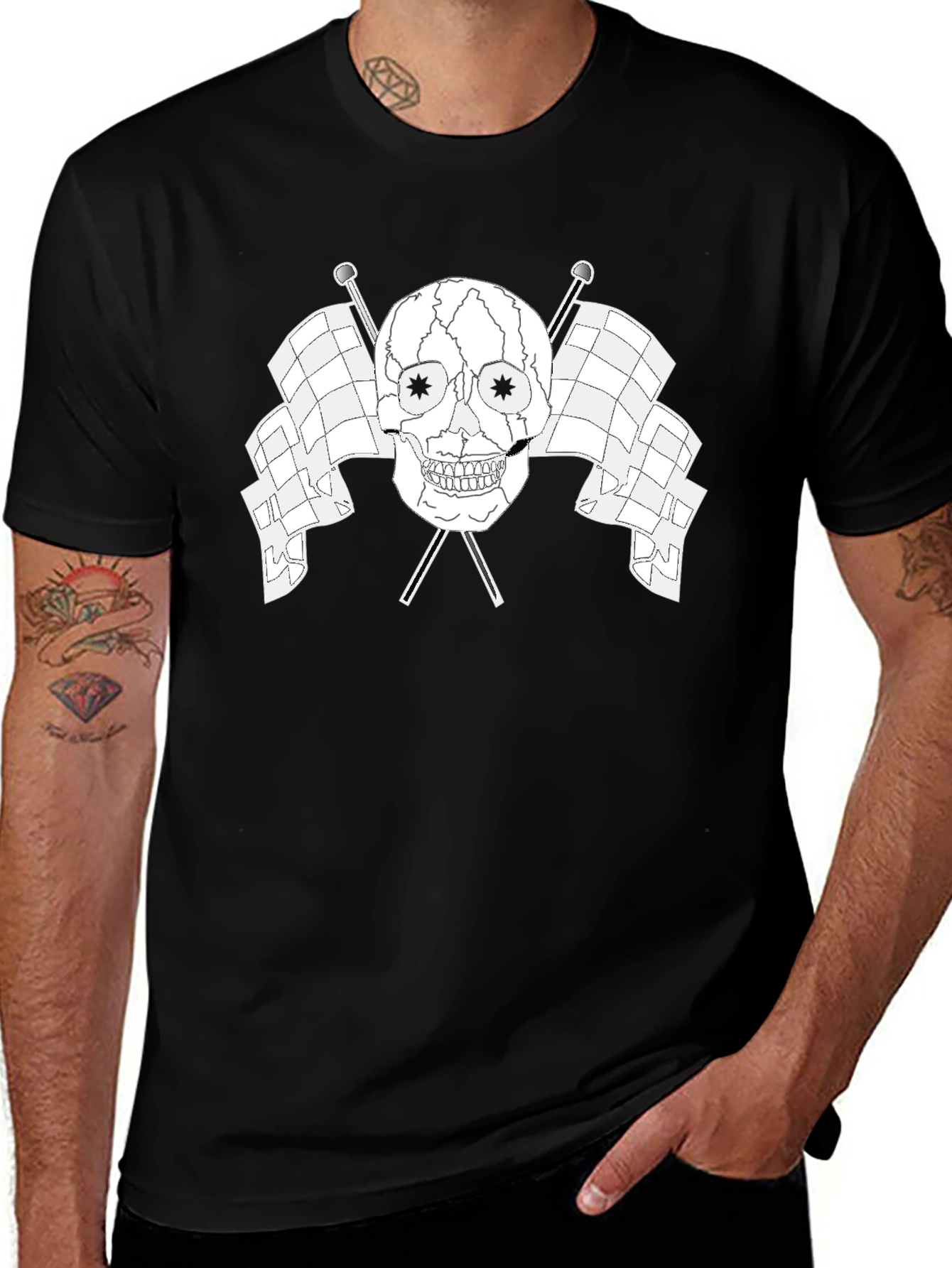 Skull & Flags Graphic Tee - Black