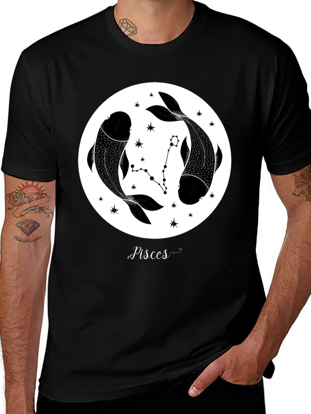 Pisces Zodiac Black Graphic Tee