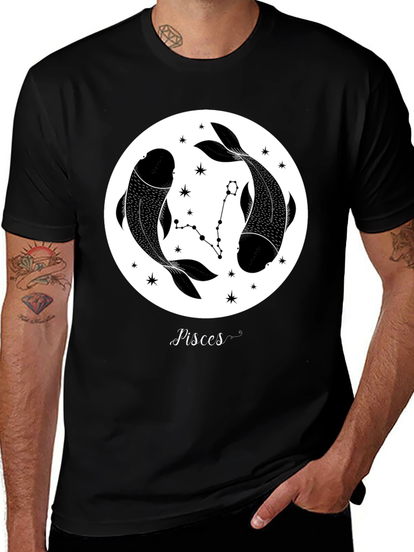 Pisces Zodiac Black Graphic Tee