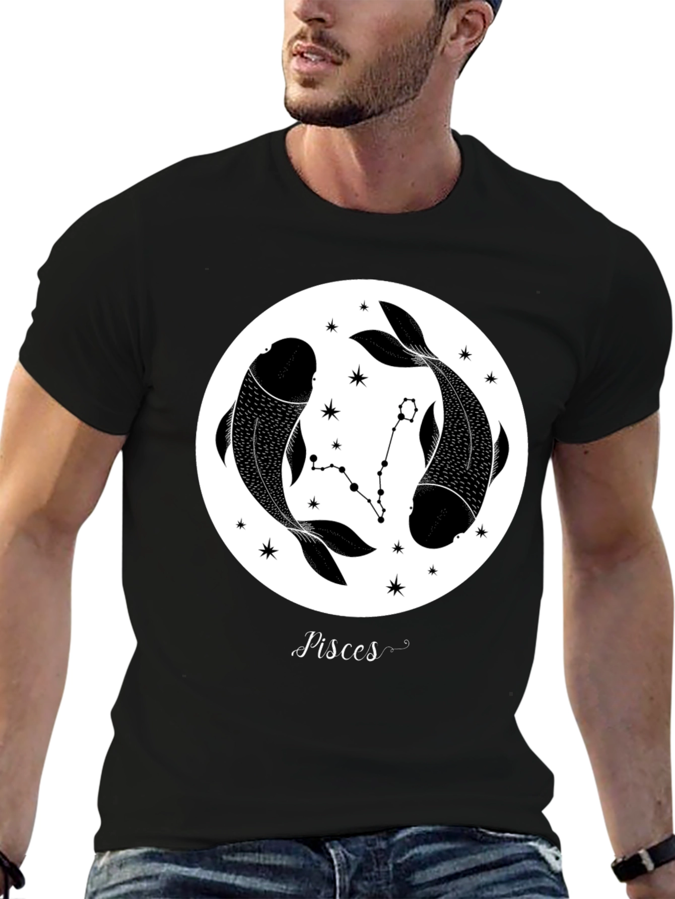 Pisces Zodiac Black Graphic Tee