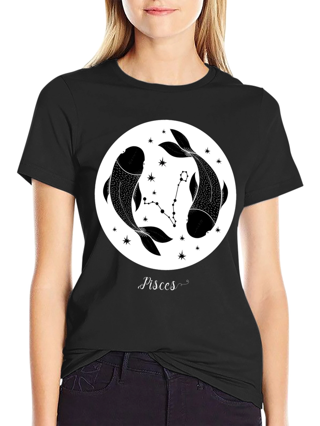Pisces Zodiac Black Graphic Tee
