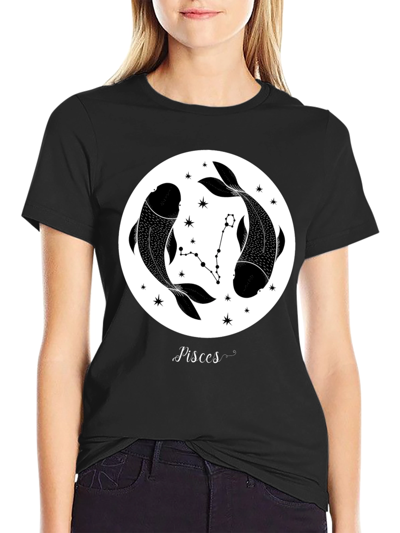 Pisces Zodiac Black Graphic Tee