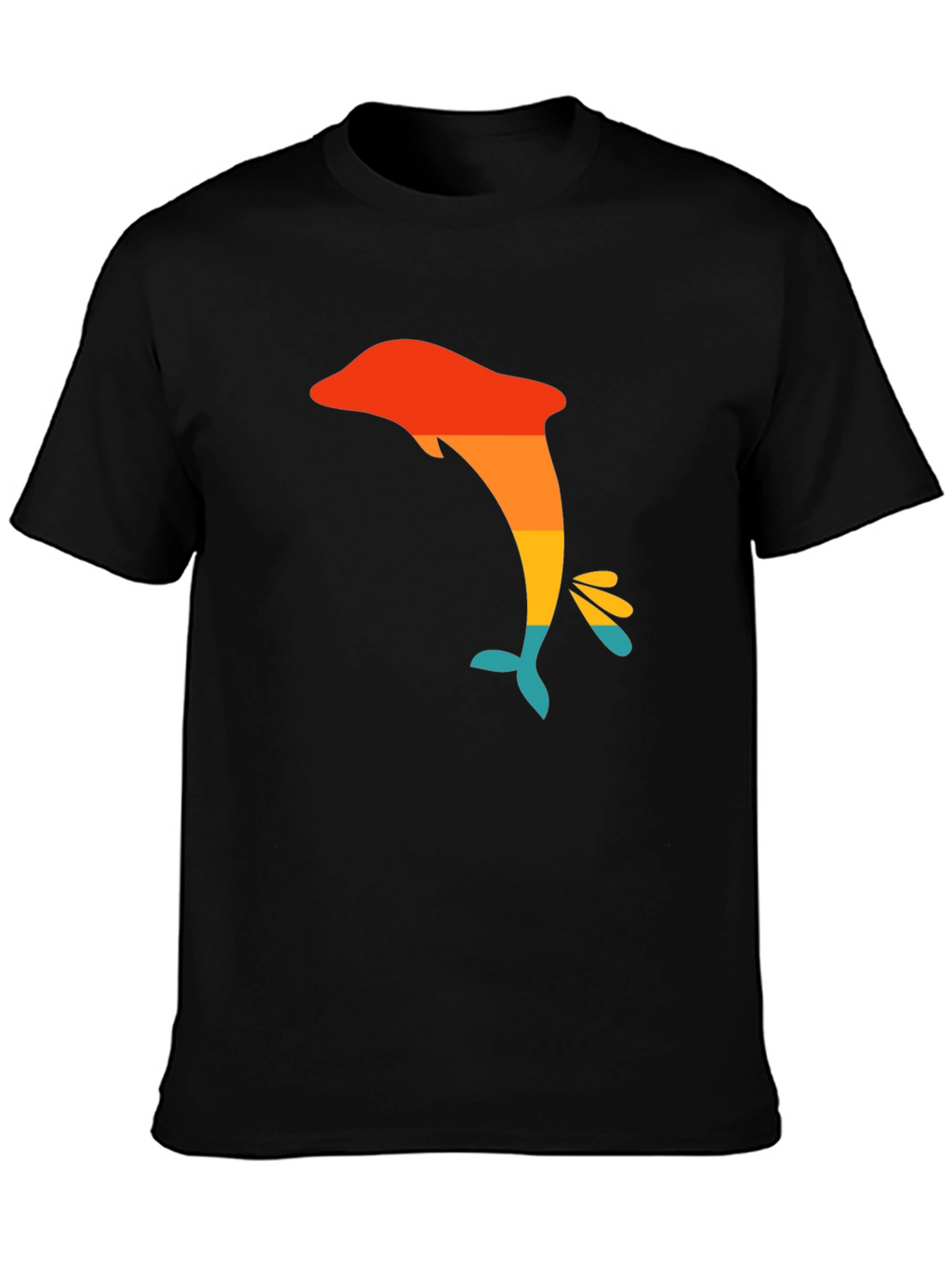 Retro Dolphin Graphic Tee - Black Casual T-Shirt