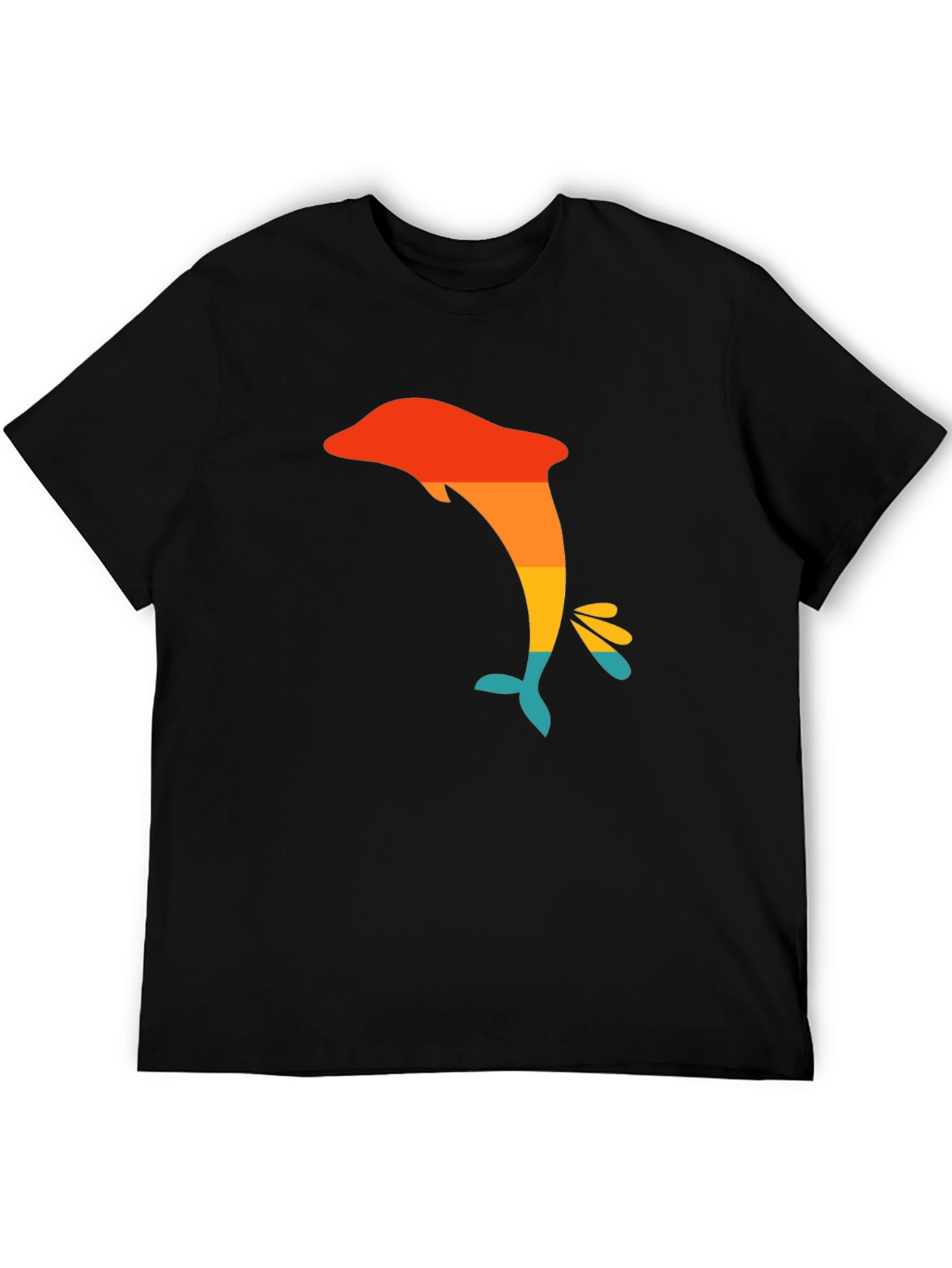 Retro Dolphin Graphic Tee - Black Casual T-Shirt