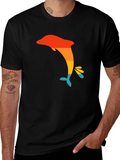 Retro Dolphin Graphic Tee - Black Casual T-Shirt