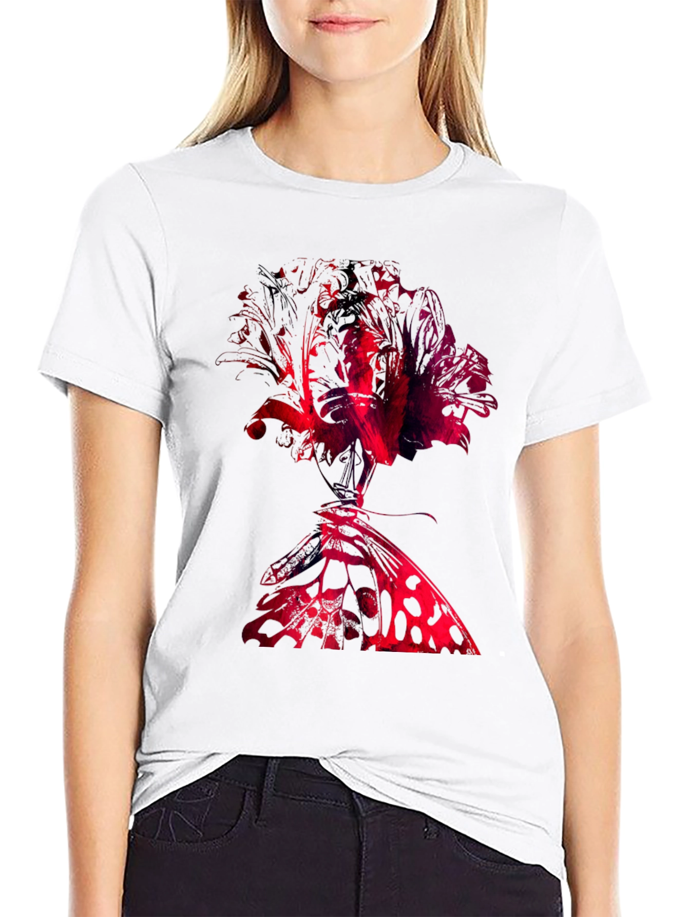 Abstract Rose & Butterfly Black Graphic Tee