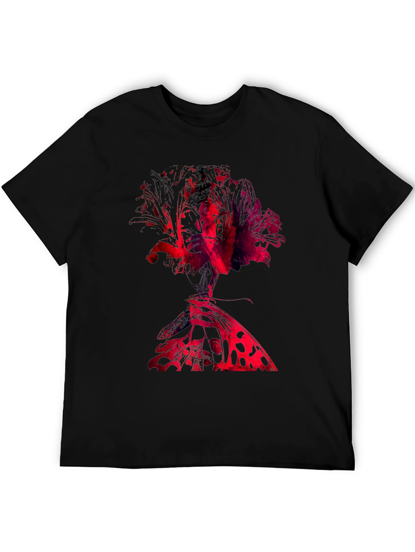 Abstract Rose & Butterfly Black Graphic Tee