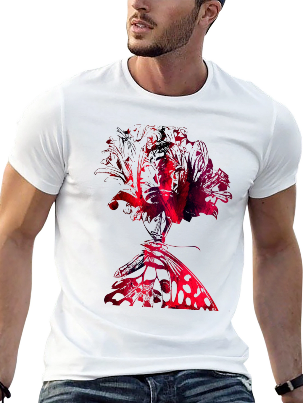 Abstract Rose & Butterfly Black Graphic Tee